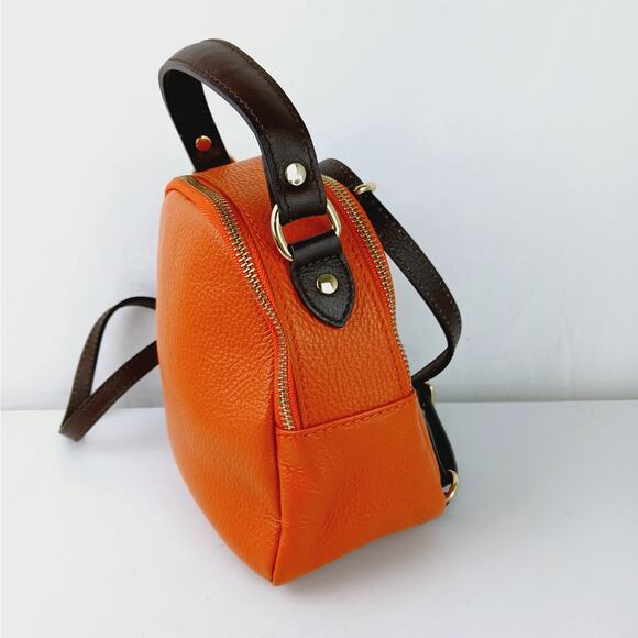 Divina Firenze Orange Pebbled Leather Convertible Top Handle Backpack Crossbody - Picture 4 of 8